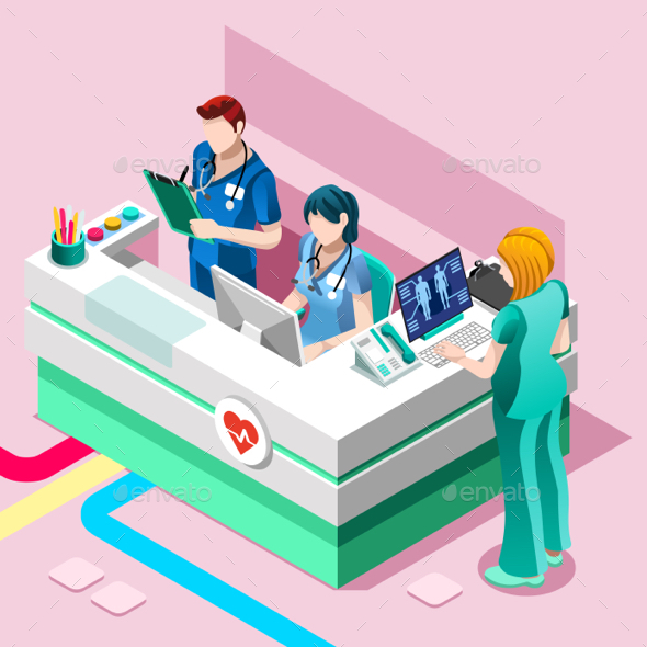 Hospital Nurse Station Vector Isometric People Medical Team - Vectors
