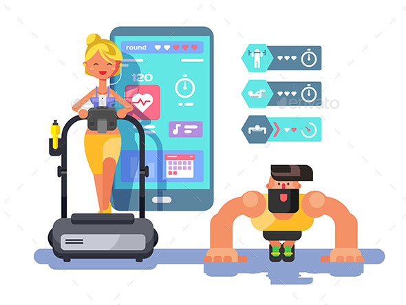 Ffitness App Man and Woman Working Out - Sports/Activity Conceptual