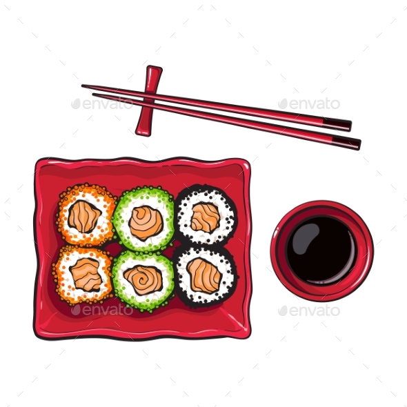 Plate of Japanese Sushi - Food Objects