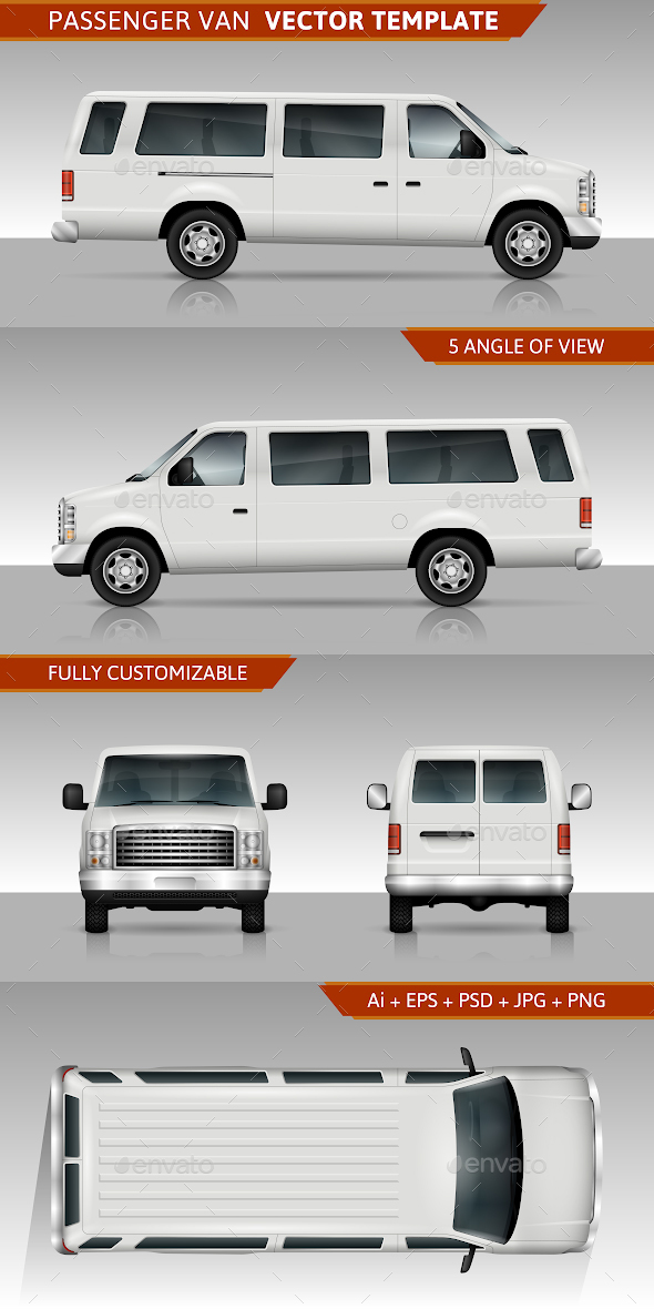 Passenger Van Vector Template - Man-made Objects Objects
