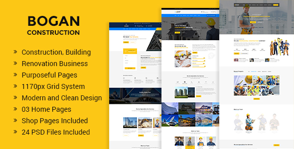Bogan - Construction Building and Renovation Business PSD Template - Business Corporate