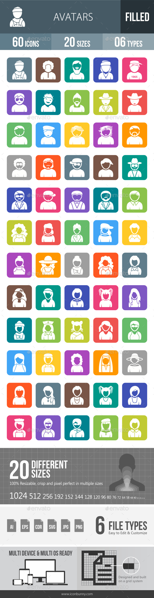 Avatars Flat Round Corner Icons - Icons