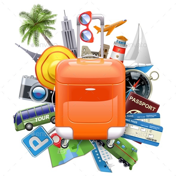 Vector Travel Concept with Rolling Bag - Travel Conceptual