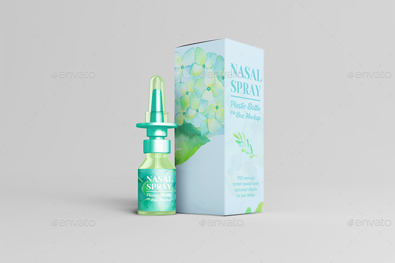 Download Nasal Spray Clear Bottle With Box Mockup By Wutip Graphicriver