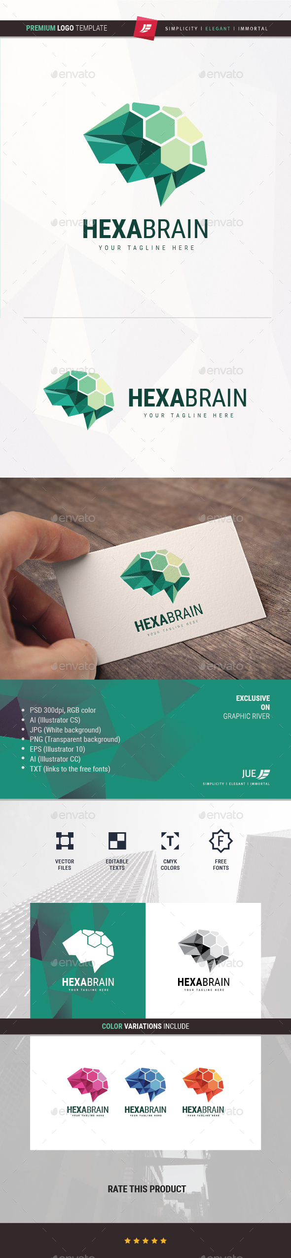 Hexa Brain Logo - Logo Templates