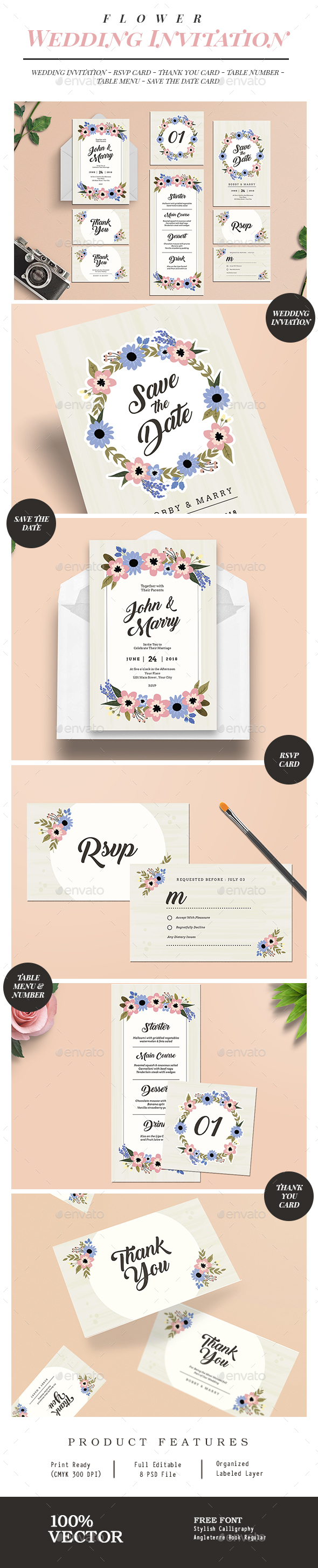 Flower Wedding Invitation Suite