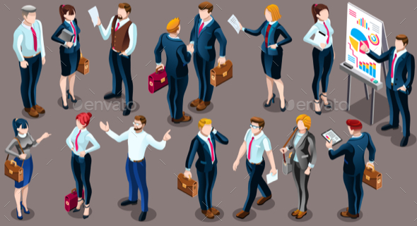 Isometric People Business Suit 3D Icon Set Vector Illustration - People Characters