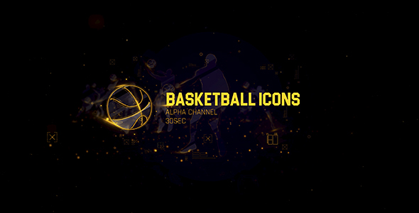11 Basketball Icons Footage/ Sports and Actions/ Light and Gold Paricle/ NBA Games TV Broadcast Id