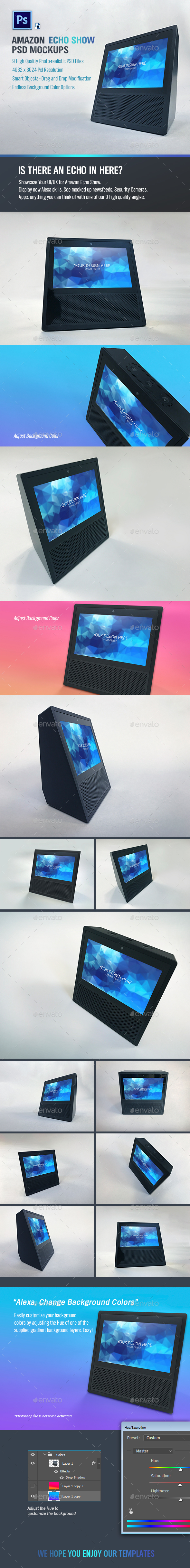 Amazon Echo Show PSD Mockups - Monitors Displays
