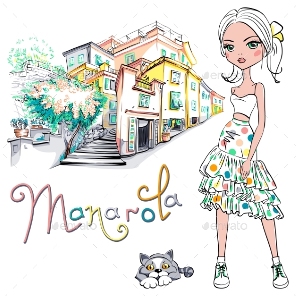 Fashion Girl in Manarola Italia - People Characters