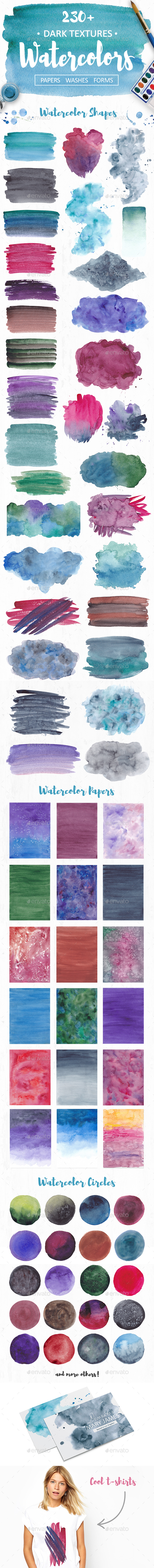 Dark Watercolor Textures and Shapes - Backgrounds Graphics
