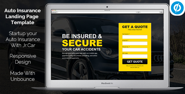 Jr Auto Insurance Landing Page Responsive Unbounce Template By Muse Master