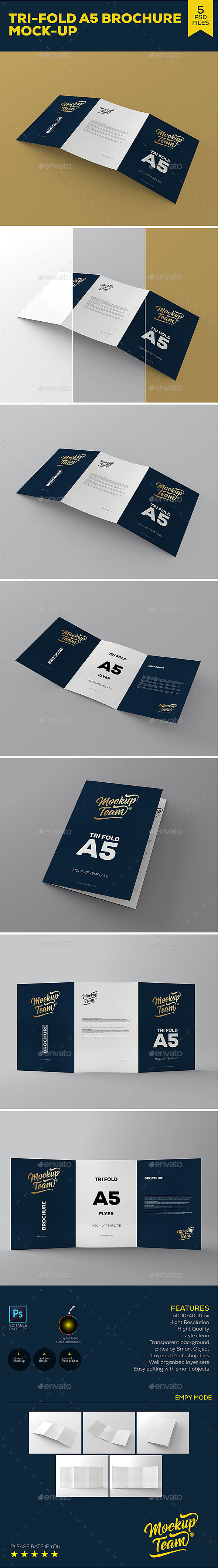 Tri-Fold A5 Brochure Mock-up 2 - Product Mock-Ups Graphics
