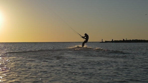 Water Sport, Kitesurfing at Sunset