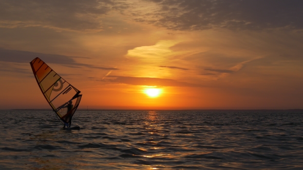 Aquatics, Windsurfing in Sea at Sunset