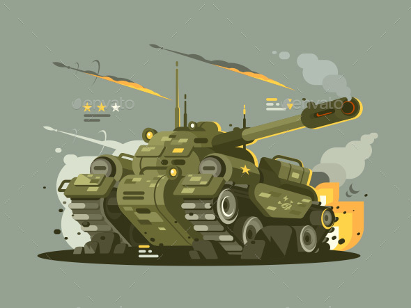 Military Tank in Fire - Man-made Objects Objects