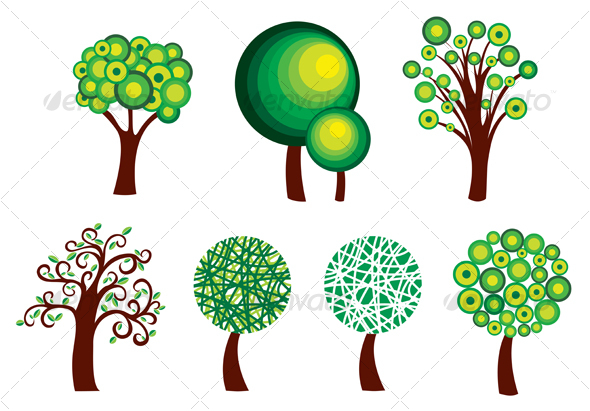 Set of tree symbols - Decorative Vectors