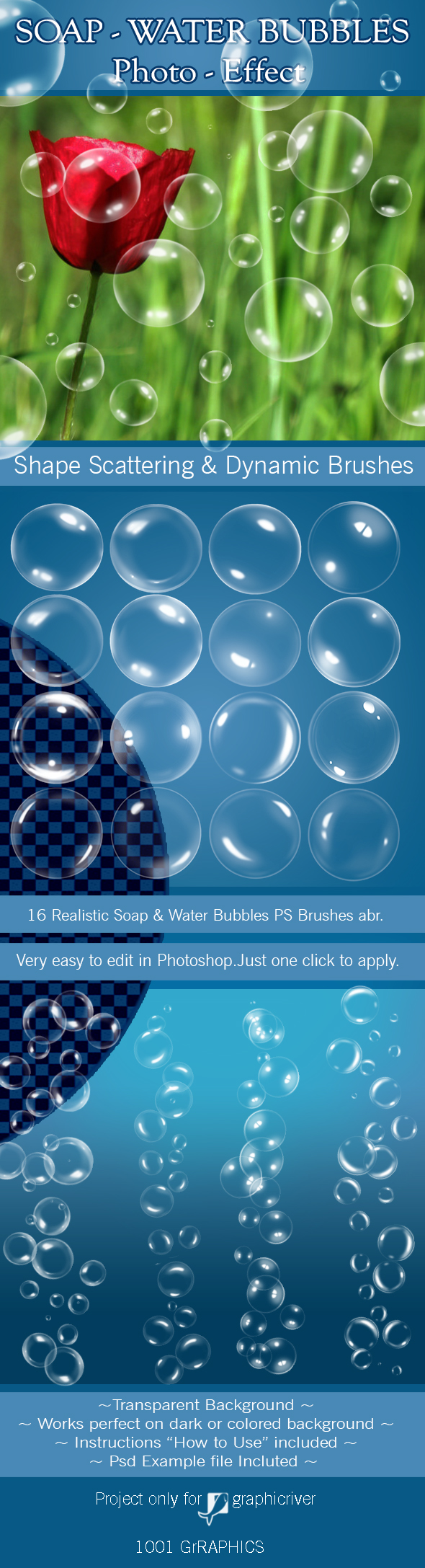 16 Soap - Water Bubbles Brushes - Photo Effect - Photo Effects Actions
