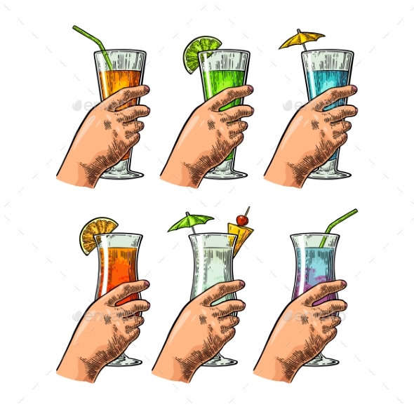 Female Hand Holding a Glasses of Cocktails - Food Objects