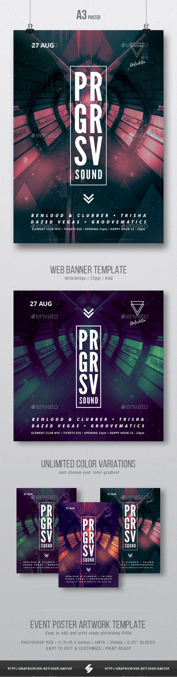 Progressive Sound - Party Flyer / Poster Template A3 - Clubs & Parties Events