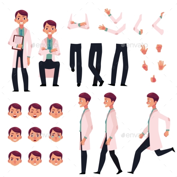 Doctor Character Creation Set with Different Poses - People Characters