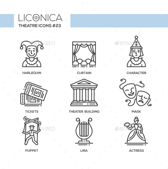 Theater- Modern Color Vector Single Line Design - Miscellaneous Vectors