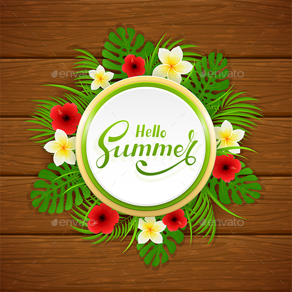Card with Hello Summer and Plants - Flowers & Plants Nature
