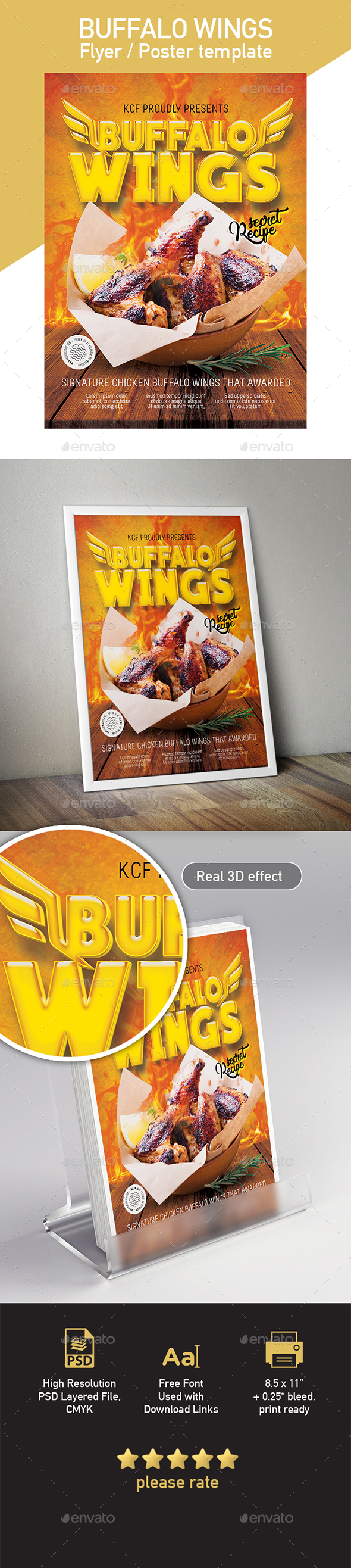Flyer Poster Template for Chicken Wings Fast Food