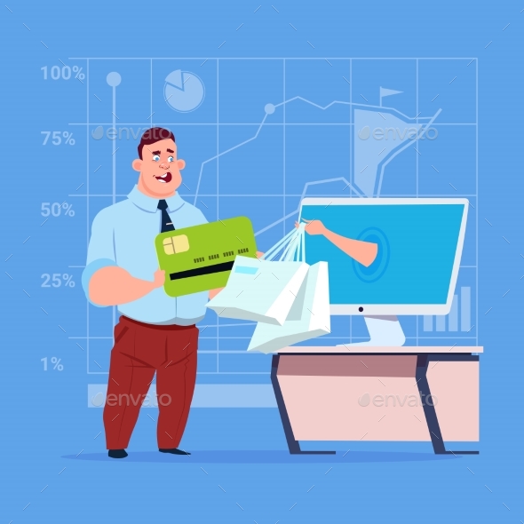 Business Man Uses Computer Online Shopping Bag - Computers Technology