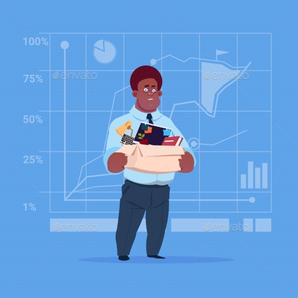Business Man Holds Box From Office - People Characters