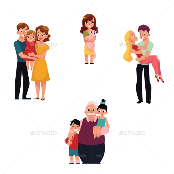 Family Members Hugging - People Characters