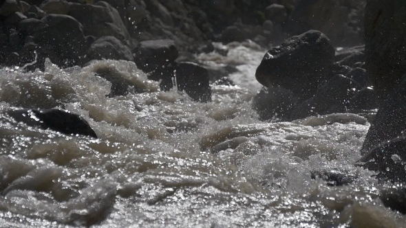 Rough Mountain River with Splashes