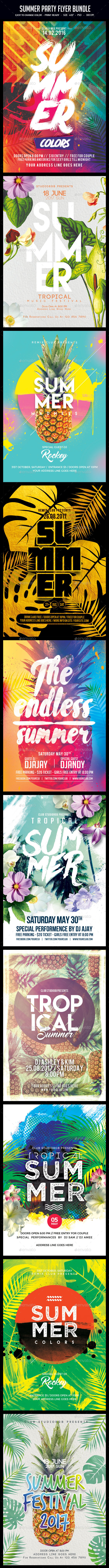 Bundle of 10 Summer Party Flyers - Clubs & Parties Events