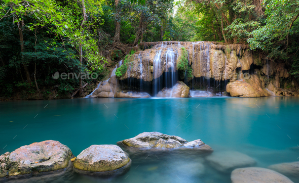 Erawan Waterfall, Kanchanaburi, Thailand - Stock Photo - Images