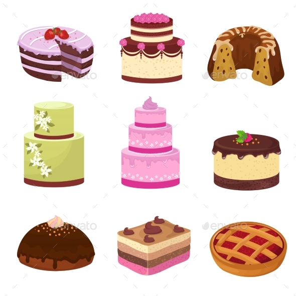 Happy Birthday Party Cakes with Decorations - Food Objects