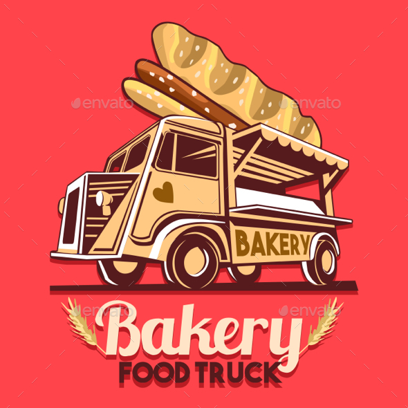 Food Truck Bakery Bread Fast Delivery Service Vector Logo - Vectors