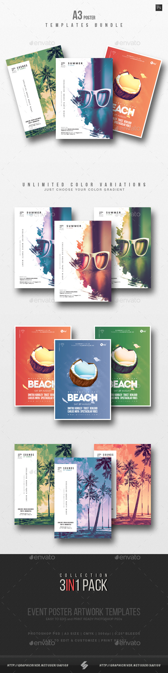 Summer Beach 2 - Party Flyer / Poster Templates Bundle - Clubs & Parties Events