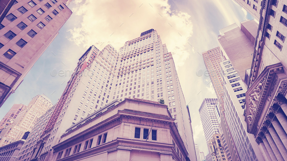 Vintage stylized Wall Street in New York City, USA - Stock Photo - Images