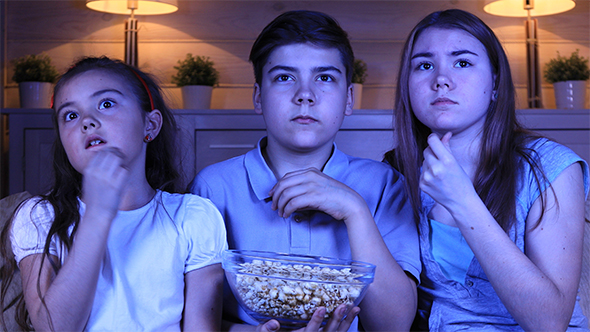 Children Watching a Horror Film on TV