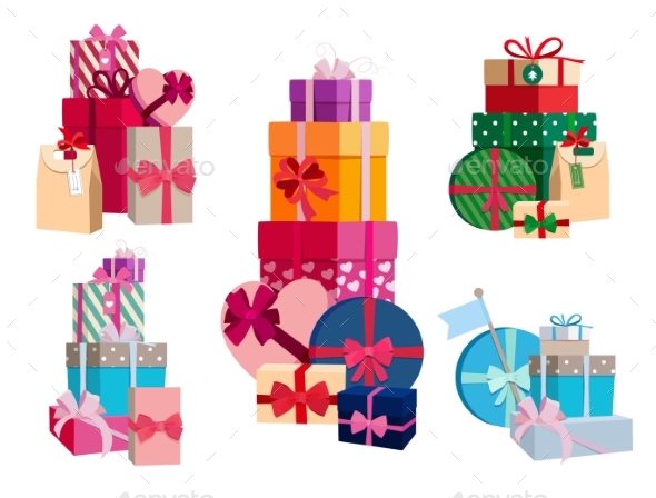 Array of Gifts in Different Colorful Packages - Objects Vectors