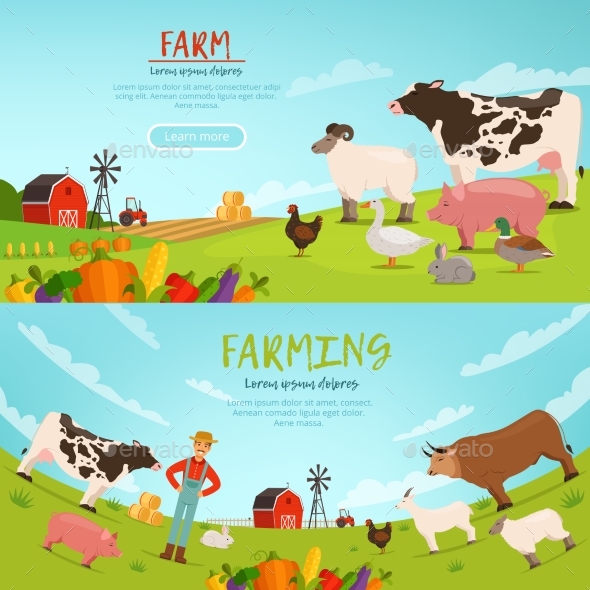 Agribusiness Vector Illustrations. - Animals Characters