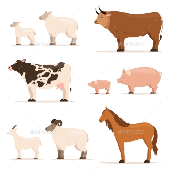 Animals on Farm. Lamb, Piglet, Cow and Sheep, Goat - Animals Characters