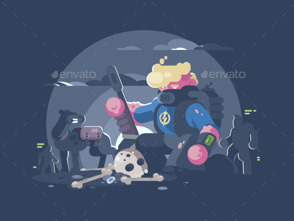 Stalker Guy in Mask and Armed - Characters Vectors