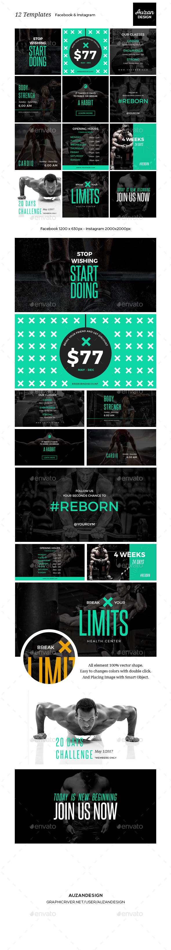 Health & Fitness Social Media Kit - Social Media Web Elements