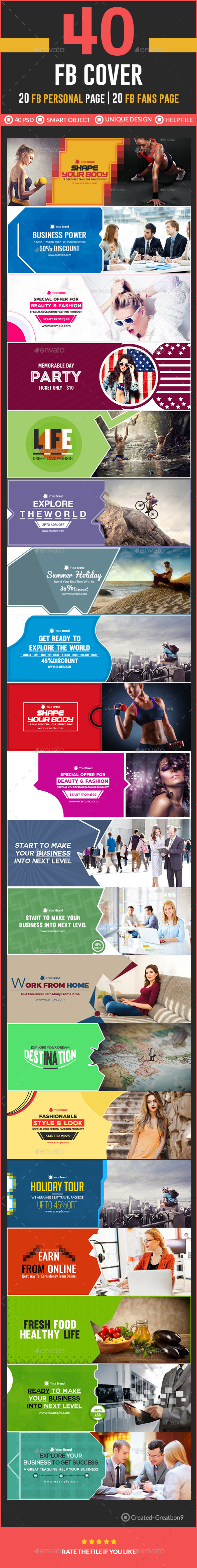 40 Facebook Cover Bundle - 5 Set - Facebook Timeline Covers Social Media