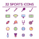 32 Sports Icons in Filled Outline Style