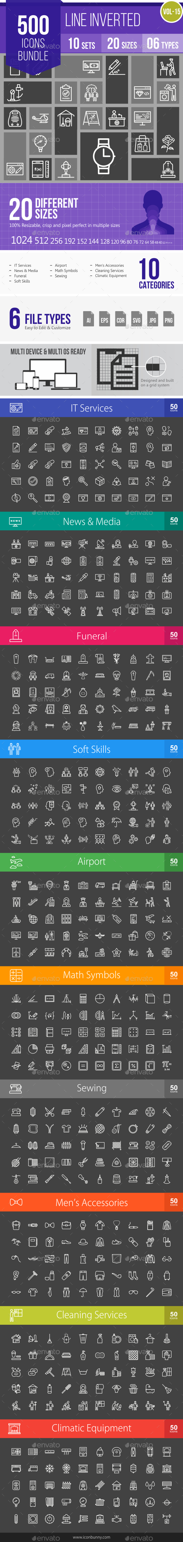 500 Vector Inverted Line Icons Bundle (Vol-15) - Icons