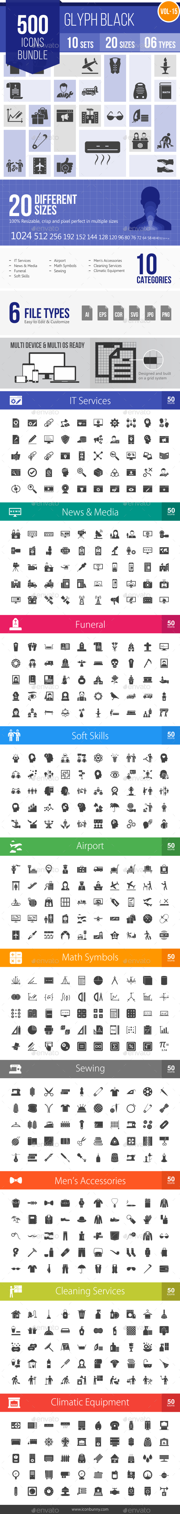 500 Vector Glyph Icons Bundle (Vol-15) - Icons