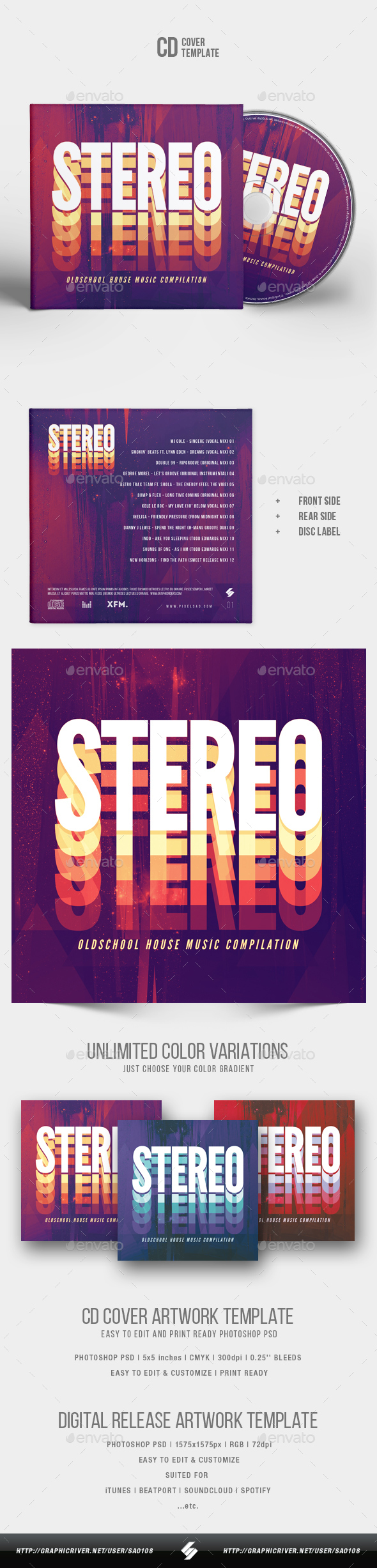 Stereo - CD Cover Artwork Template - CD & DVD Artwork Print Templates