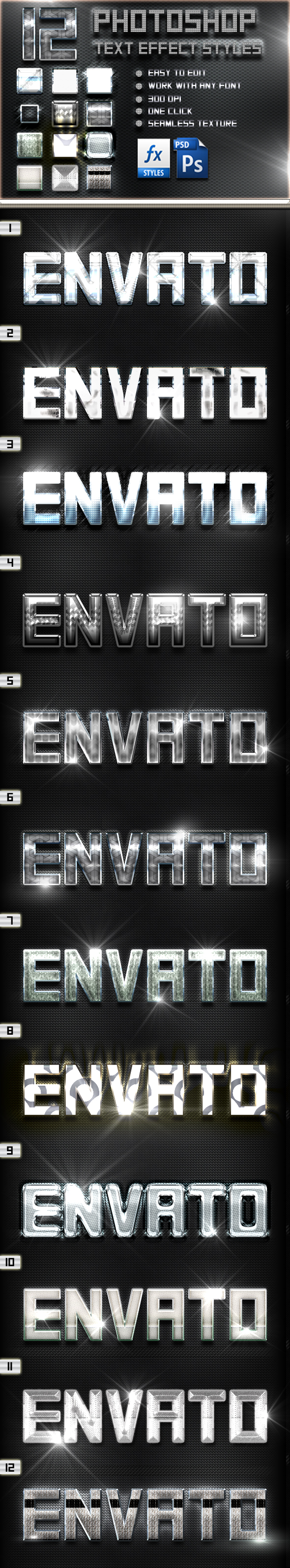 12 Photoshop Chrome Text Effect Styles Vol 36 - Text Effects Styles